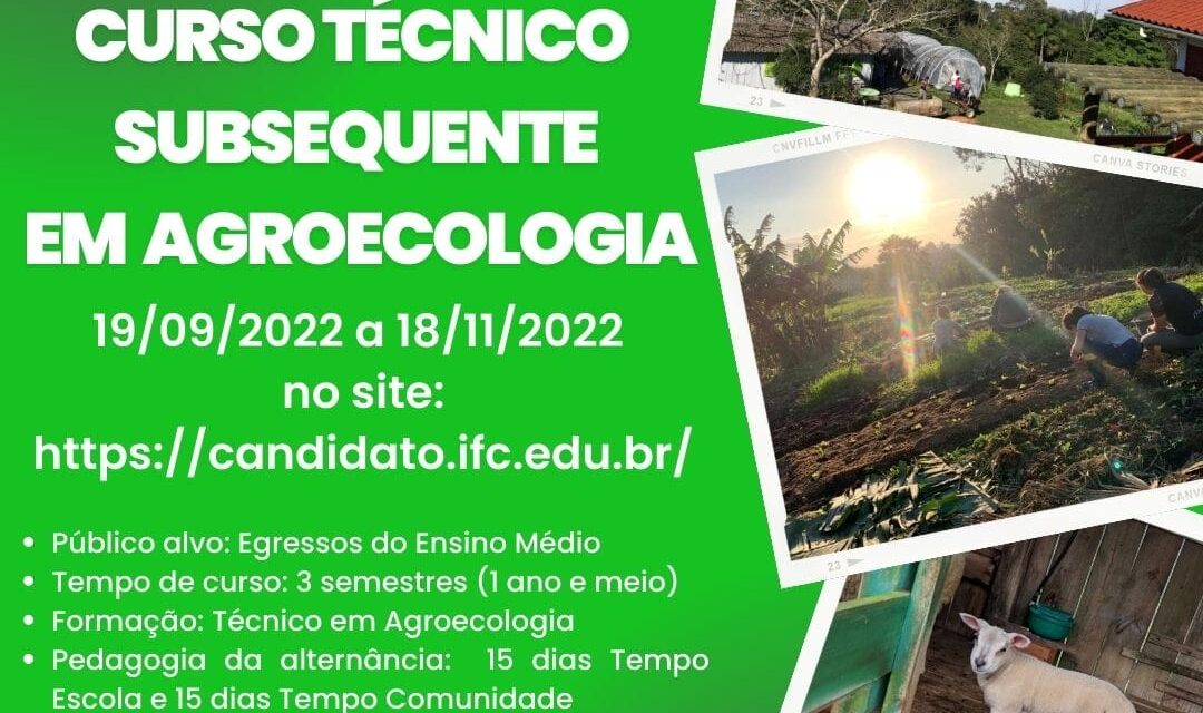IFC de Rio do Sul oferece gratuitamente curso Técnico em Agroecologia